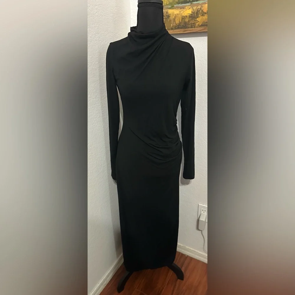 Vince Ruched Long-Sleeve Turtleneck Dress in Black - Size XS - Picture 3 of 8